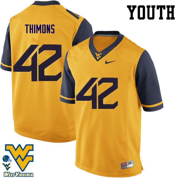 NCAA Youth Logan Thimons West Virginia Mountaineers Gold #42 Nike Stitched Football College Authentic Jersey LB23Z10WK